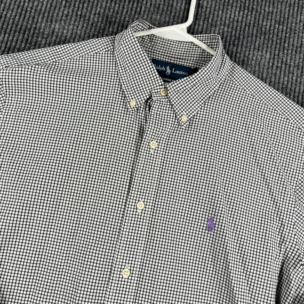 Ralph Lauren Shirt Mens 16 Black Check Long Sleeve Button Down Classic Fit